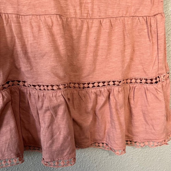 Peplum Crochet Insert Dusty Rose Short Sleeve Womens Small Blouse T-Shirt - Picture 2 of 5